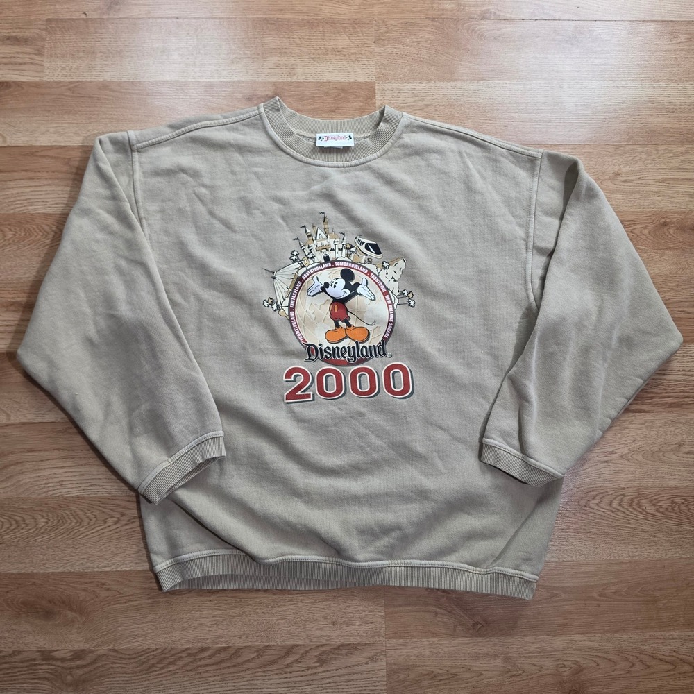 Disneyland Mickey Mouse Sweatshirt Mens XL Tan Vintage 2000 Graphic Pullover